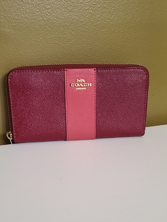 Coach Handbags - COACH Pink & Burgundy Zip-Around Leather Wallet